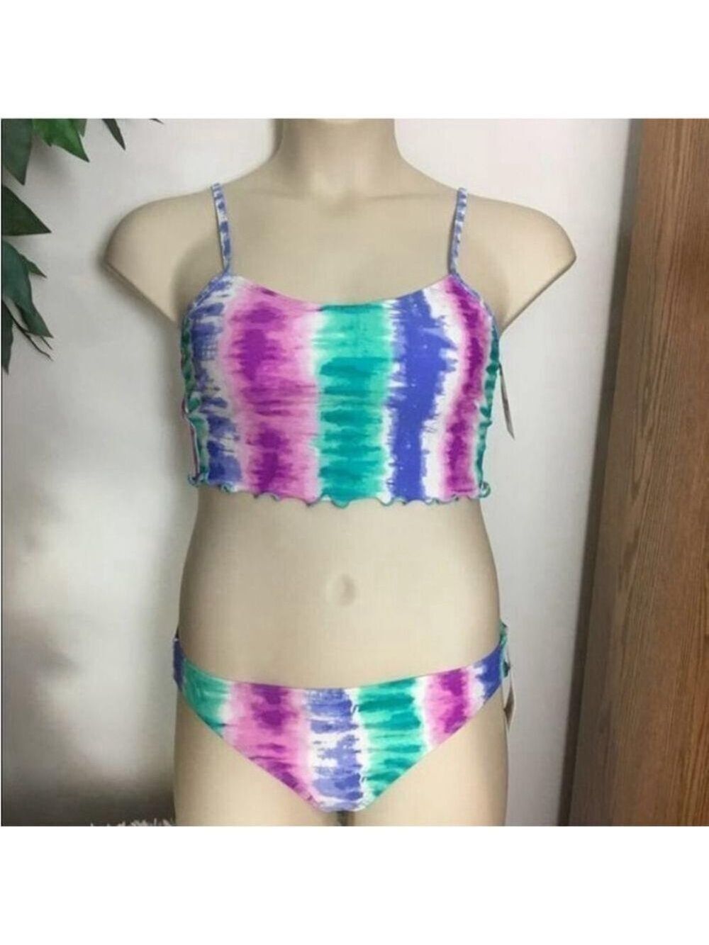 SO midkini Woman's Juniors XL multi colored dip dye pattern ruched back